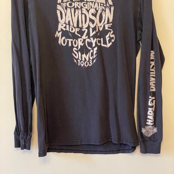 Harley-Davison M Athens, Ohio long sleeve t-shirt motorcycle casual punk gray - Picture 3 of 8